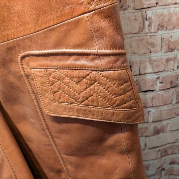 Cortefiel Vintage Brown Leather Coat Size 46 - Picture 6 of 13